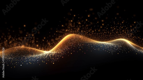 A glowing particle and binary wave pattern on dark background. Background with glowing lights.