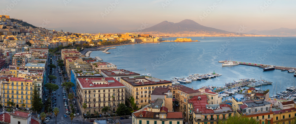 The panorama of Naples in the evening light.