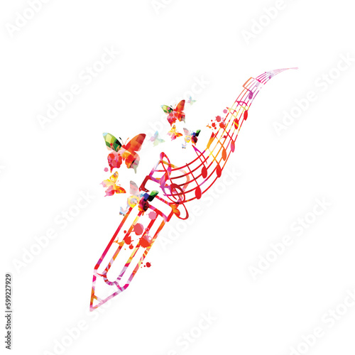 Writing the music, songwriting, creating a melody concept. Vector illustration of pencil with musical notes staff. Inspirational design for composing a song, art school, conservatory poster background
