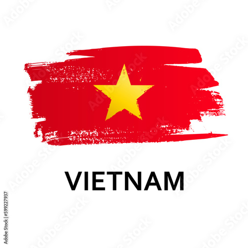 Flag of Vietnam isolated on white background. Hand-drawn illustration. 