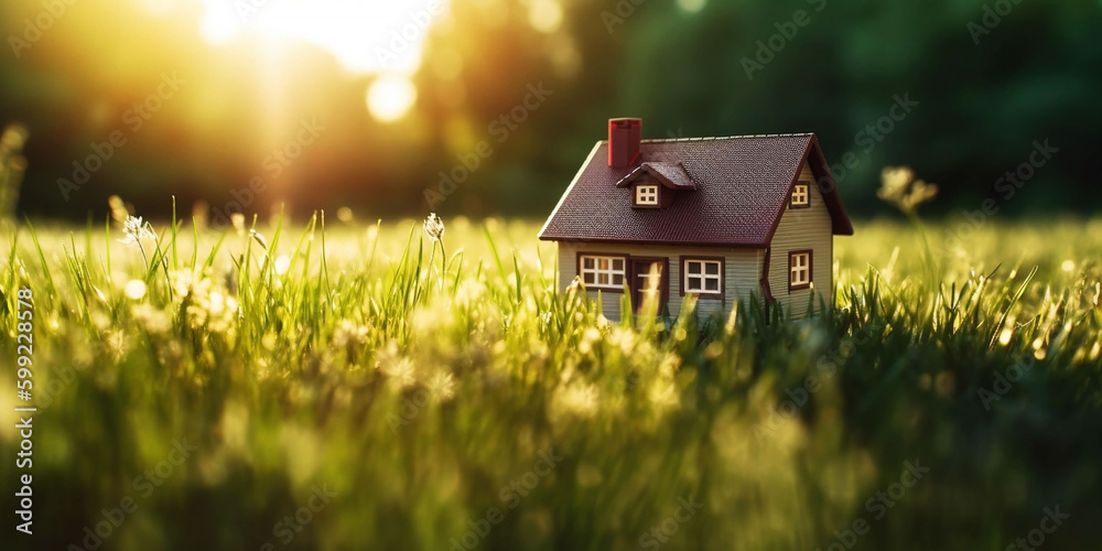 House Model on Grass with Blurred Background: Investment Concept, Finance, Growth, and Financial Planning House Model on Grass with Blurred Background: Investment Concept, Finance, Growth, and Financial Planning