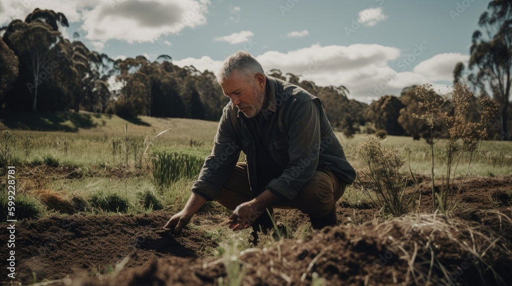 Fototapeta premium Reviving the Land: Regenerative Agriculture in Action. Generative AI