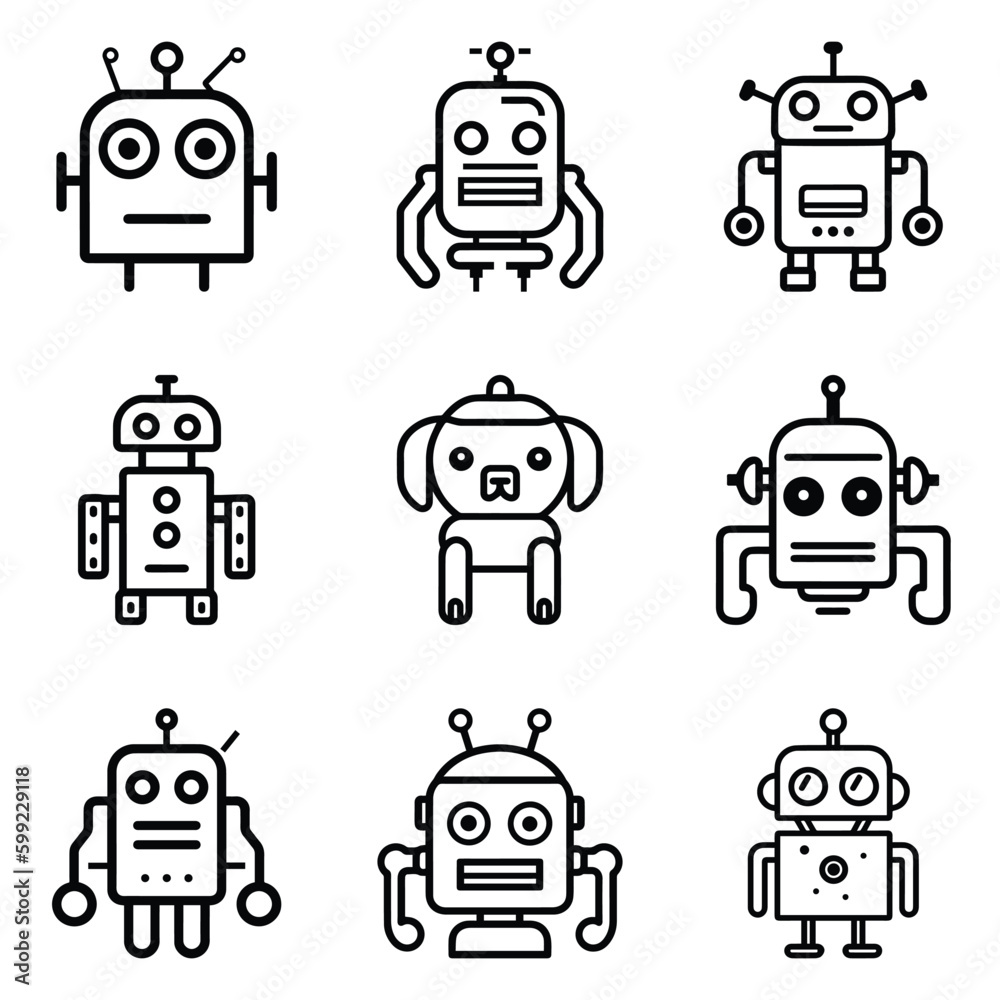 Robots Flat Icon Set Isolated On White Background Robots Flat Icon Set Isolated On White Background