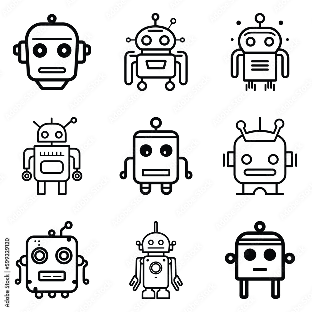 Robots Flat Icon Set Isolated On White Background Robots Flat Icon Set Isolated On White Background
