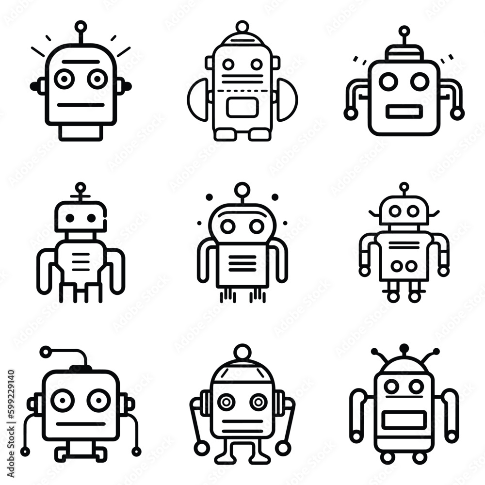 Robots Flat Icon Set Isolated On White Background