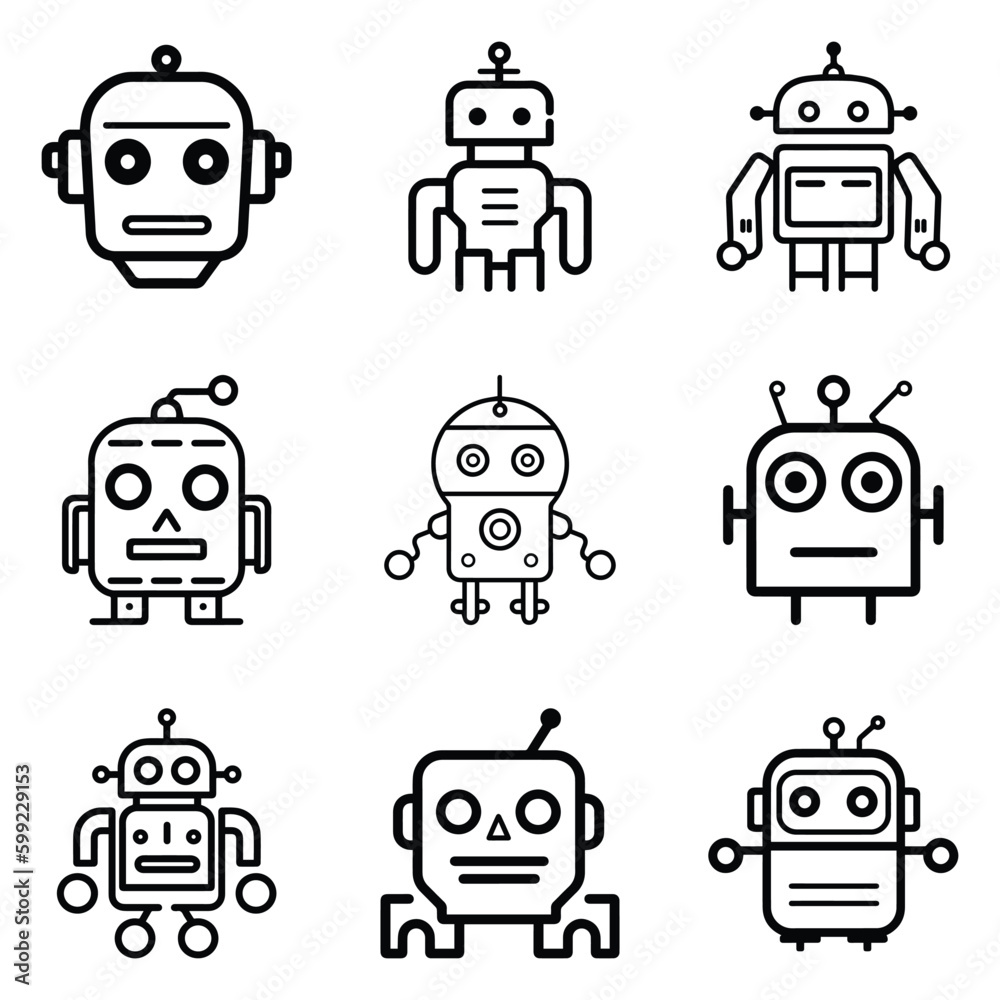 Robots Flat Icon Set Isolated On White Background Robots Flat Icon Set Isolated On White Background