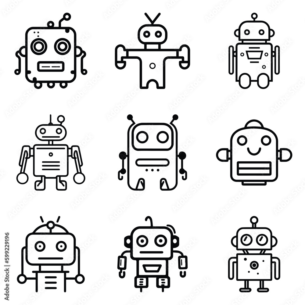 Robots Flat Icon Set Isolated On White Background Robots Flat Icon Set Isolated On White Background