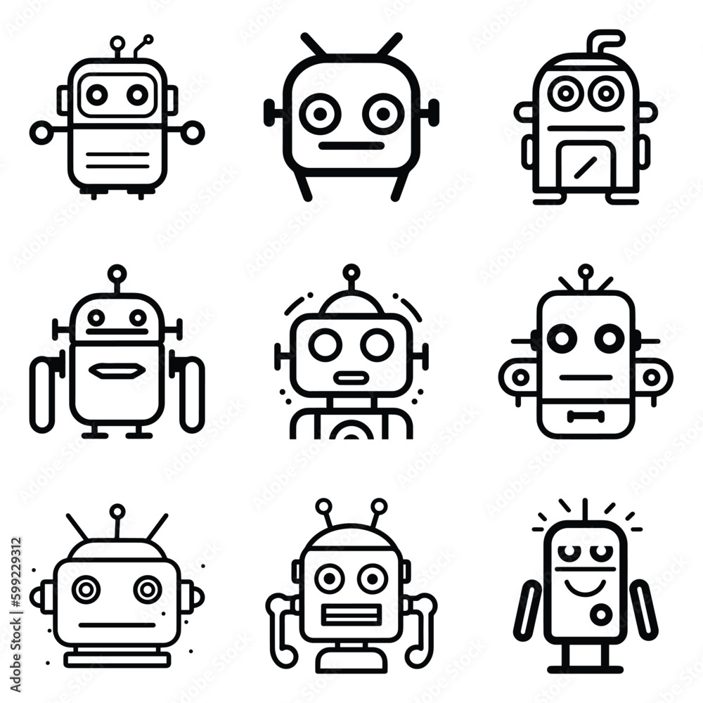Robots Flat Icon Set Isolated On White Background Robots Flat Icon Set Isolated On White Background
