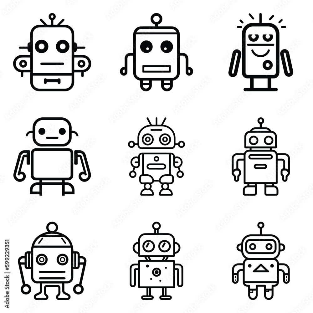 Robots Flat Icon Set Isolated On White Background Robots Flat Icon Set Isolated On White Background