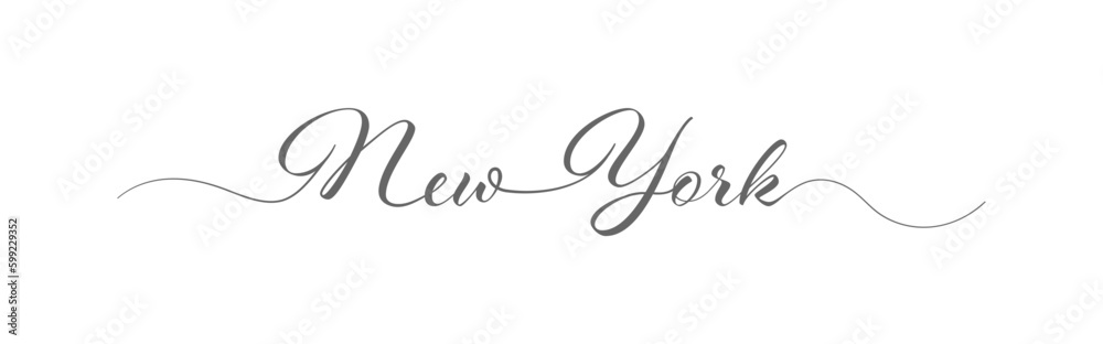 New York. The name of the city is written in a calligraphic handwriting in one line. Flat style
