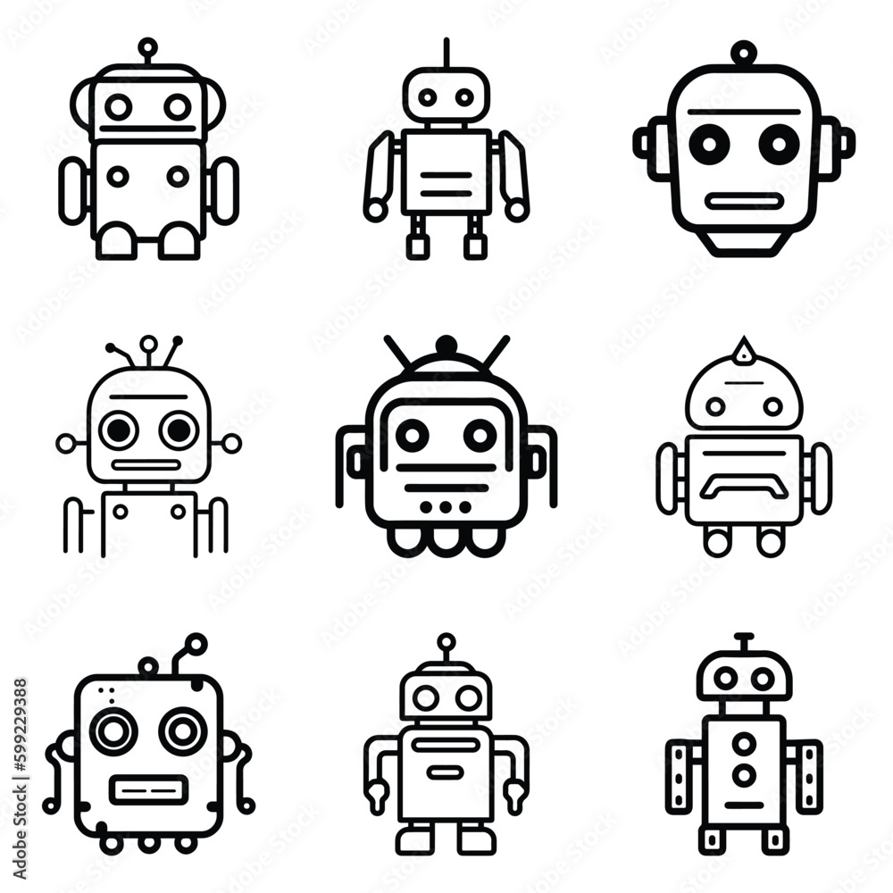 Robots Flat Icon Set Isolated On White Background Robots Flat Icon Set Isolated On White Background