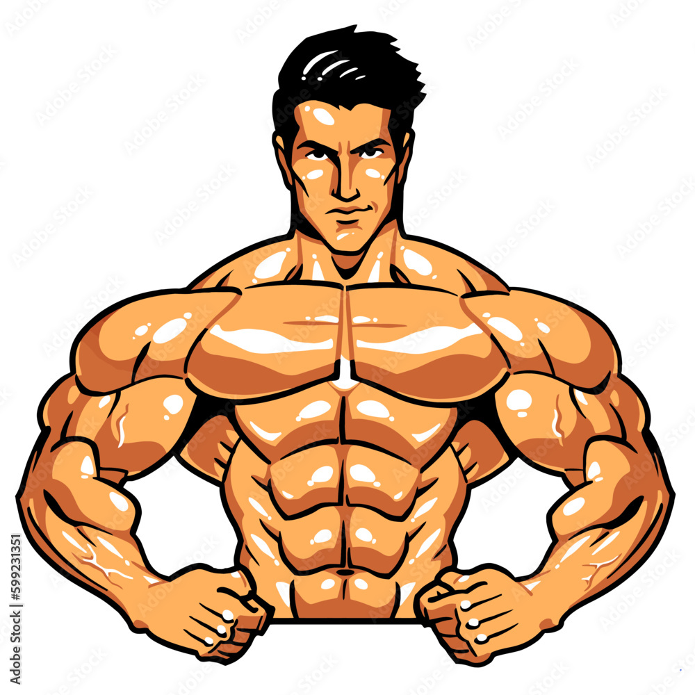 Muscular torso with hands on the belt fitness man, vector, logo, cartoon, mascot, character, illustration Muscular torso with hands on the belt fitness man, vector, logo, cartoon, mascot, character, illustration