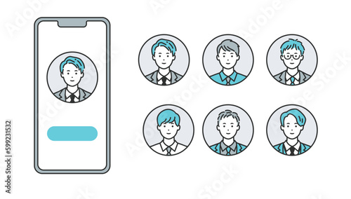 スマホに映るスーツの男性 - ビジネスシーンで活躍するベクターイラスト素材