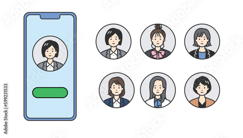 スマホに映るスーツの女性 - ビジネスシーンで活躍するベクターイラスト素材