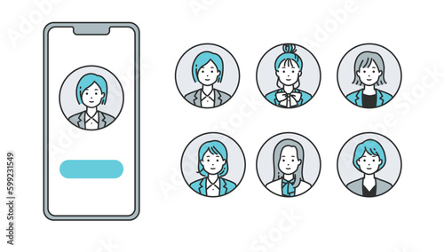 スマホに映るスーツの女性 - ビジネスシーンで活躍するベクターイラスト素材