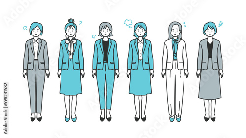 ネガティブな表情のスーツの女性 - ストレスや悩みを抱えるビジネスウーマンのベクターイラスト