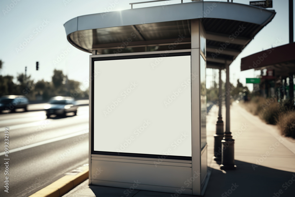 Empty advertisement white billboard. Generative AI illustration.