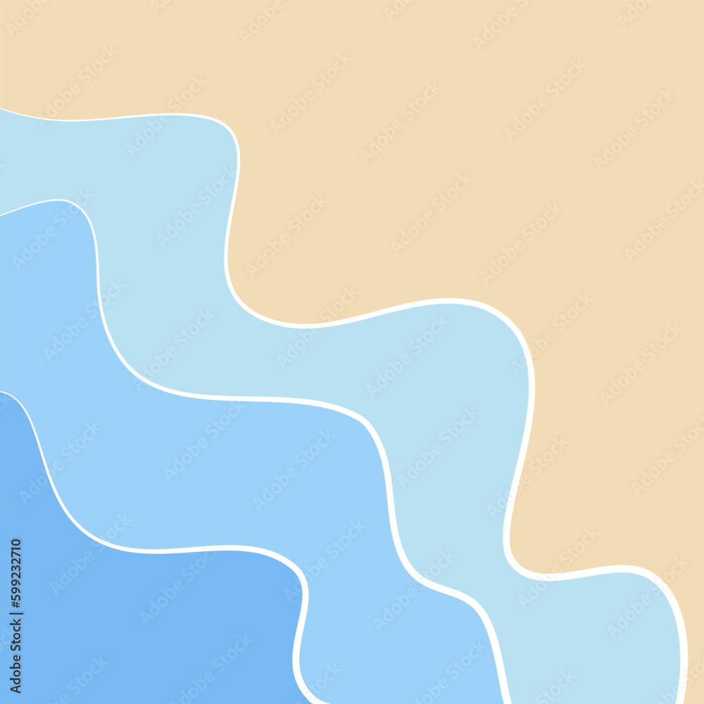Vector drawing of waved blue sea on sand beach. Vector drawing of waved blue sea on sand beach.
