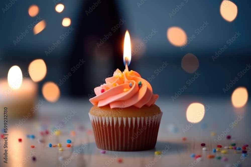 birthday cupcake with candle, ai generative birthday cupcake with candle, ai generative