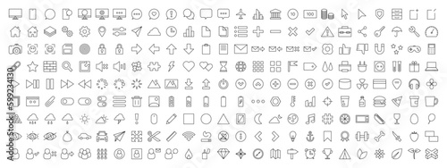 Simple Outlined Vector Icon Set Megapack Transparent Background PNG Editable Stroke EPS AI