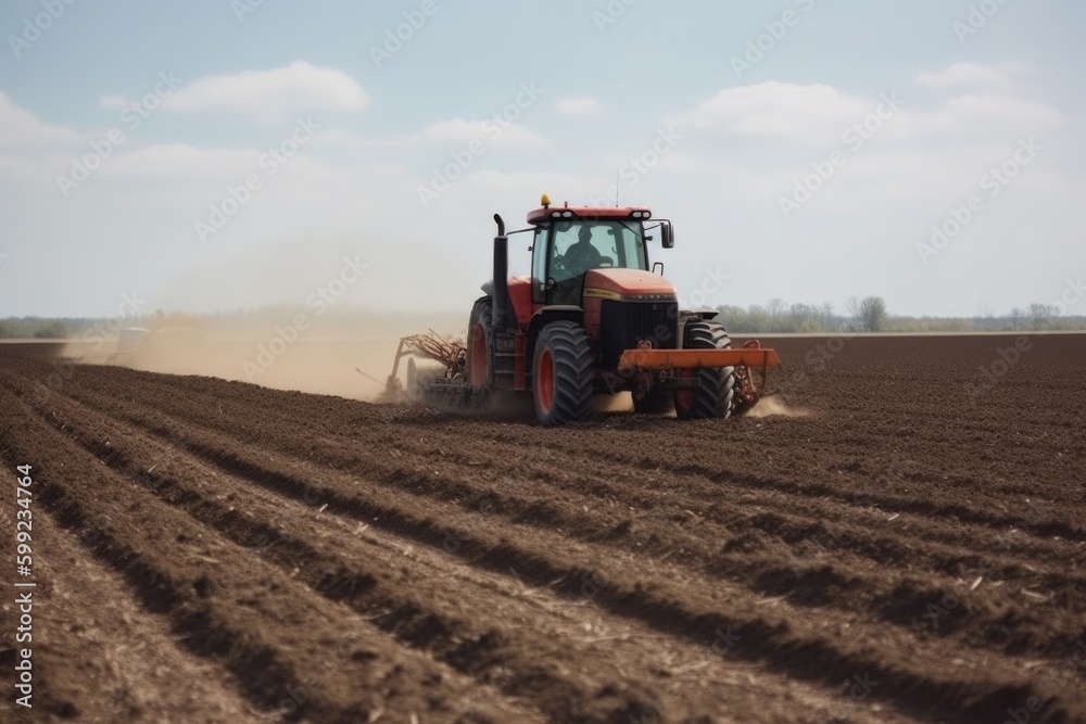 tractor working in the field, ai generative tractor working in the field, ai generative