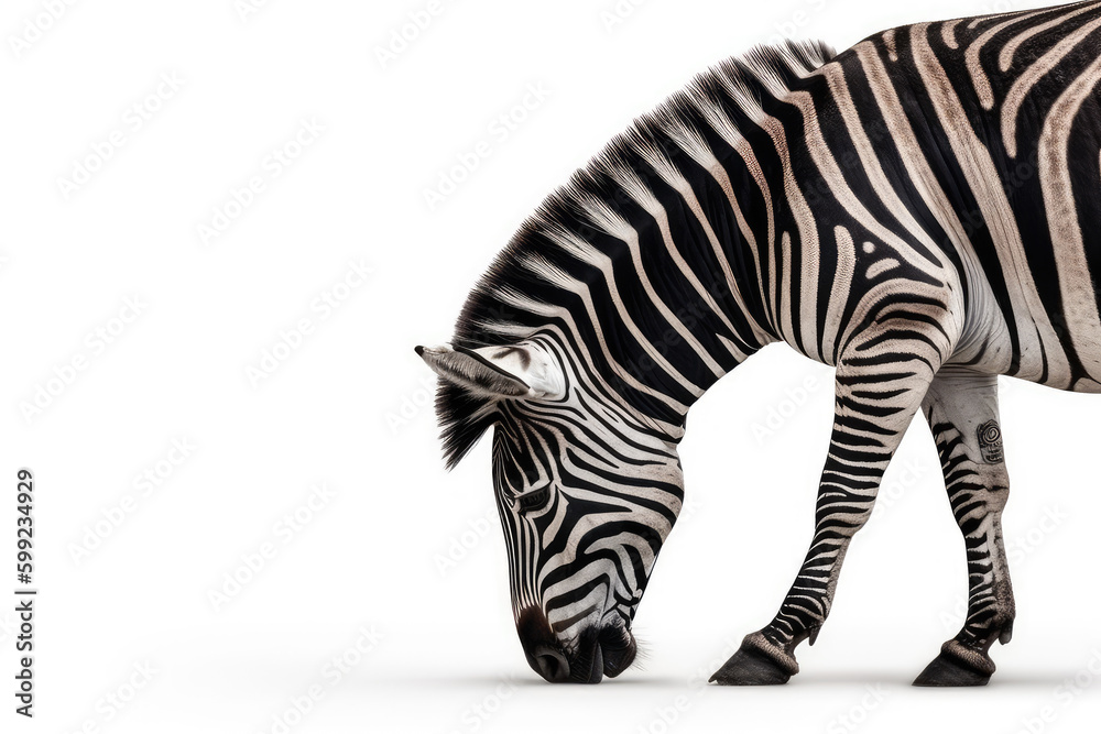 African Safari Encounter. Captivating full body zebra with a striking pattern, isolated on white background. Copy space. Nature concept AI Generative African Safari Encounter. Captivating full body zebra with a striking pattern, isolated on white background. Copy space. Nature concept AI Generative