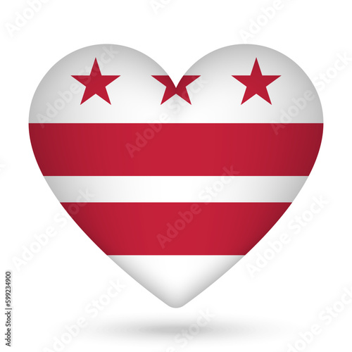 District of Columbia flag in heart shape. Vector illustration.