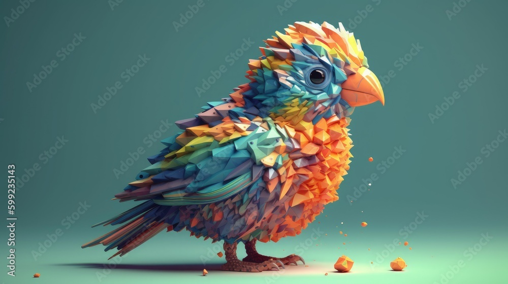 Artistic colourful 3D bird, generative AI