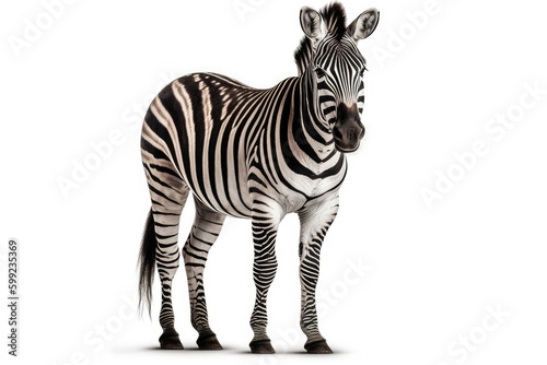 African Safari Encounter. Captivating full body zebra with a striking pattern  isolated on white background. Copy space. Nature concept AI Generative