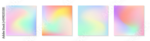 Vector set of mesh gradient backgrounds in cold and warm colors.Copy space for text.Abstract  iridescent illustrations in y2k aesthetic.Modern templates for banners,branding design,social media,covers