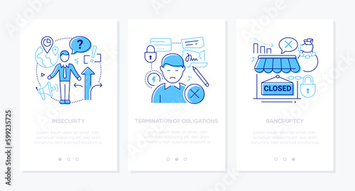 Insecurity and termination of obligations - line design style banners set