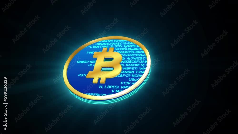 3D blue and golden bitcoin glowing shining with blue binary code encryption data, Privacy security protection network encode decode online access concept 3D blue and golden bitcoin glowing shining with blue binary code encryption data, Privacy security protection network encode decode online access concept