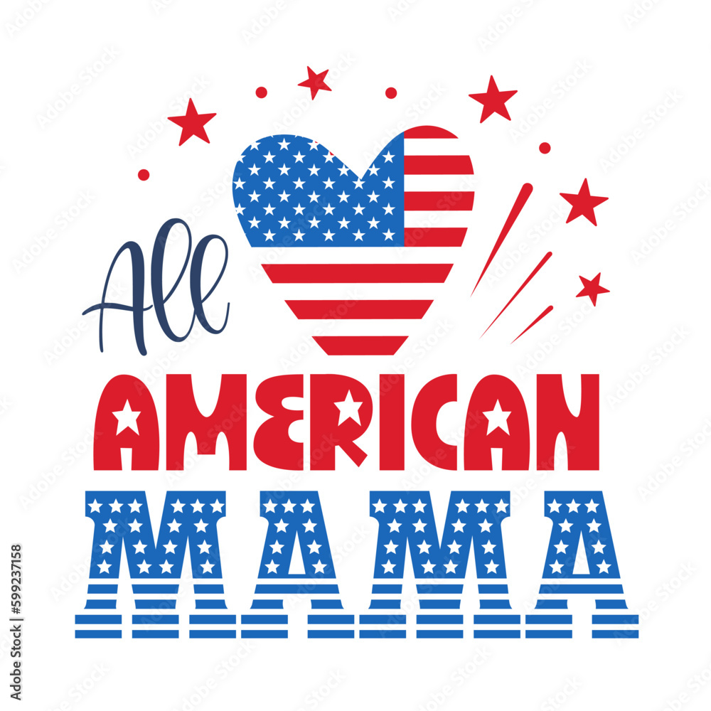 Fototapeta premium 4th of July Patriotic lettering for greeting card design, romantic illustration. Festive decoration. Vector illustration