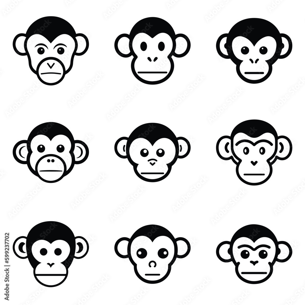 Monkeys 2 Flat Icon Set Isolated On White Background Monkeys 2 Flat Icon Set Isolated On White Background