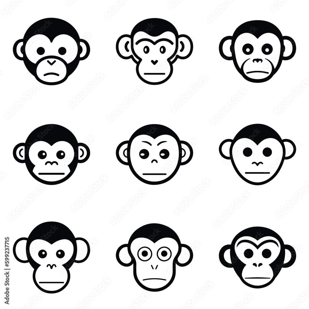 Monkeys 2 Flat Icon Set Isolated On White Background Monkeys 2 Flat Icon Set Isolated On White Background