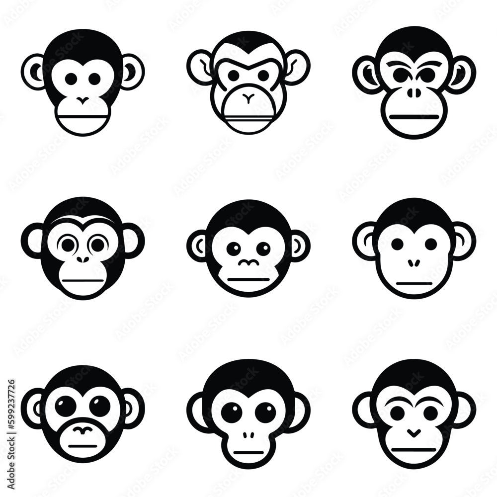 Monkeys 2 Flat Icon Set Isolated On White Background Monkeys 2 Flat Icon Set Isolated On White Background