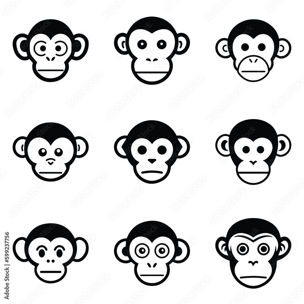 Monkeys 2 Flat Icon Set Isolated On White Background Monkeys 2 Flat Icon Set Isolated On White Background