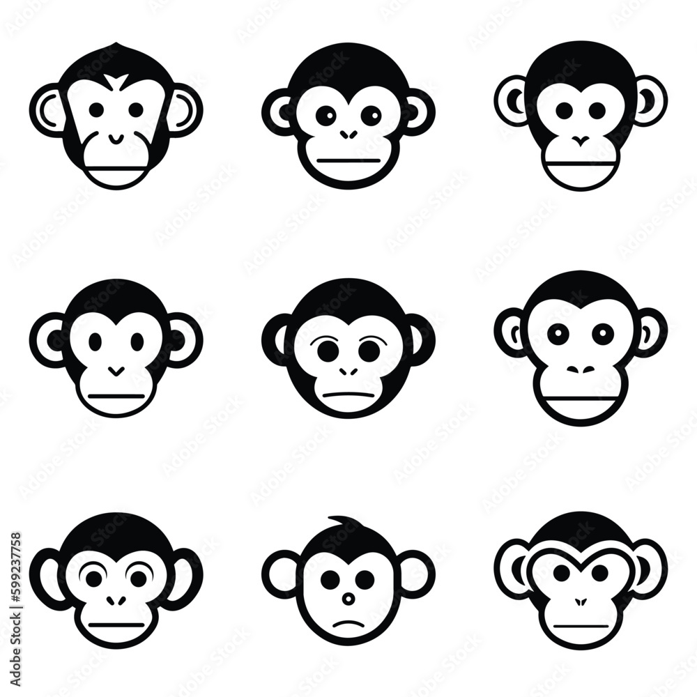 Monkeys 2 Flat Icon Set Isolated On White Background Monkeys 2 Flat Icon Set Isolated On White Background