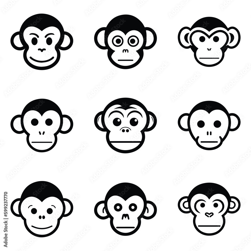 Monkeys 2 Flat Icon Set Isolated On White Background Monkeys 2 Flat Icon Set Isolated On White Background