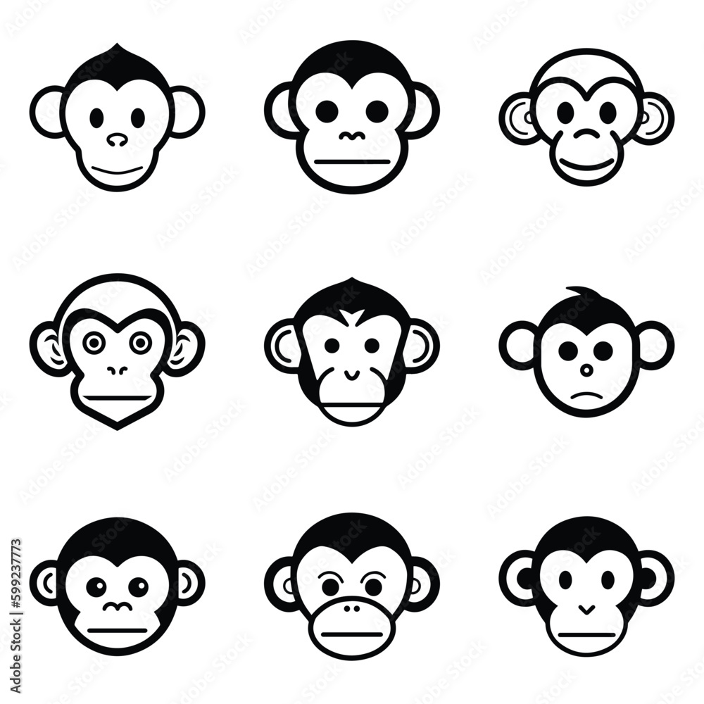 Monkeys 2 Flat Icon Set Isolated On White Background Monkeys 2 Flat Icon Set Isolated On White Background