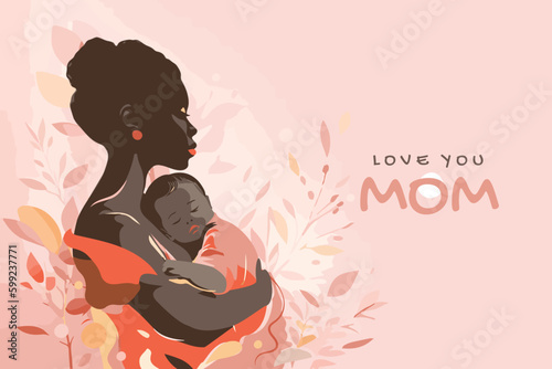 Tender card african american woman with a baby in her arms. Postcard for Mother's Day. Postpartum happy period. The concept of motherhood and health