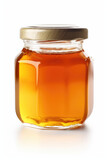 Pure Golden Sweetness. Explore the delectable taste of raw honey in a mason jar, accompanied by a honey dipper. Copy space for text. Food concept AI Generative