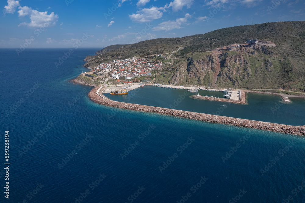 Çanakkale - Babakale Castle and the city centre, the westernmost point of Turkey and Asia. drone photos