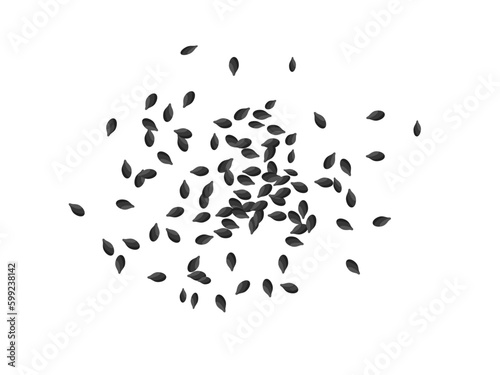 Top view of black sesame seeds scatter over the cut out background, flat vector.