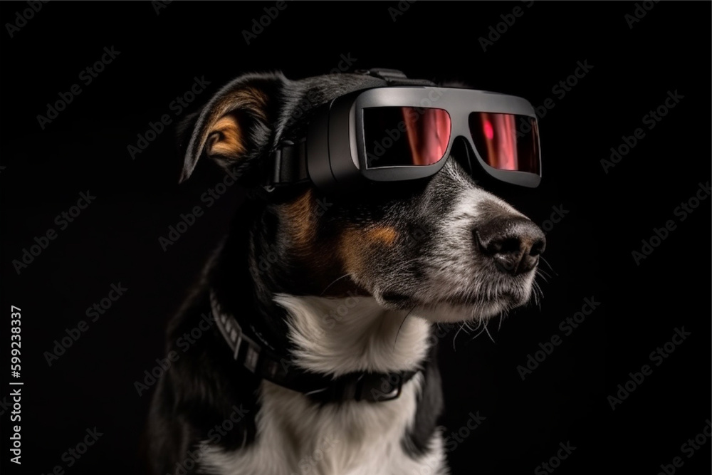 A dog wearing a vr headset with generative ai A dog wearing a vr headset with generative ai