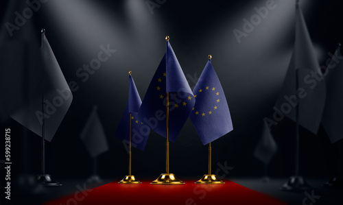 The European Union national flag on the red carpet