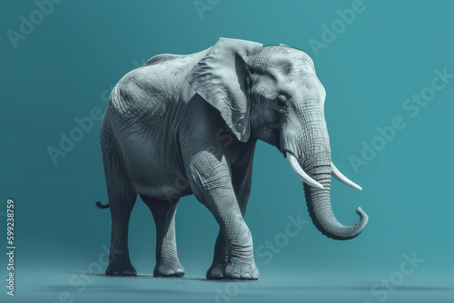 Isolated Majestic Elephant Walking Against a Light Blue Background. Witness the magnificence of this gentle giant in its natural habitat. AI Generative