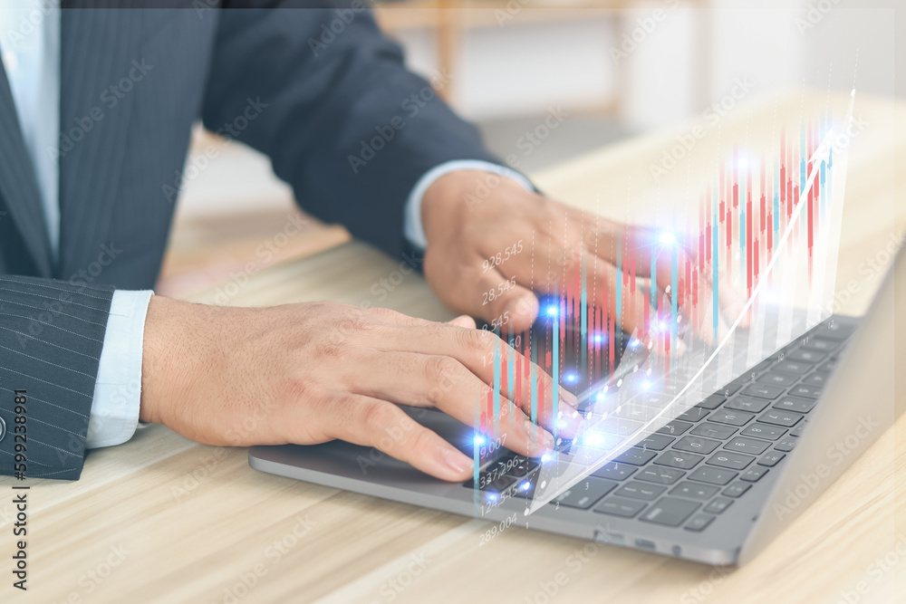 Businessman or trader showing growing virtual holographic stocks, Planning and strategy, stock market, business growth, progress or success concept. investing in trading. Businessman or trader showing growing virtual holographic stocks, Planning and strategy, stock market, business growth, progress or success concept. investing in trading.