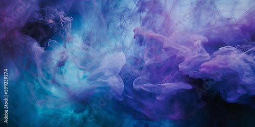 Mist texture. The hue of smoke. Paint and smoke mix. Stormy skies are enigmatic. Background of abstract artwork with vast space in blue, purple shimmering fog cloud wave.