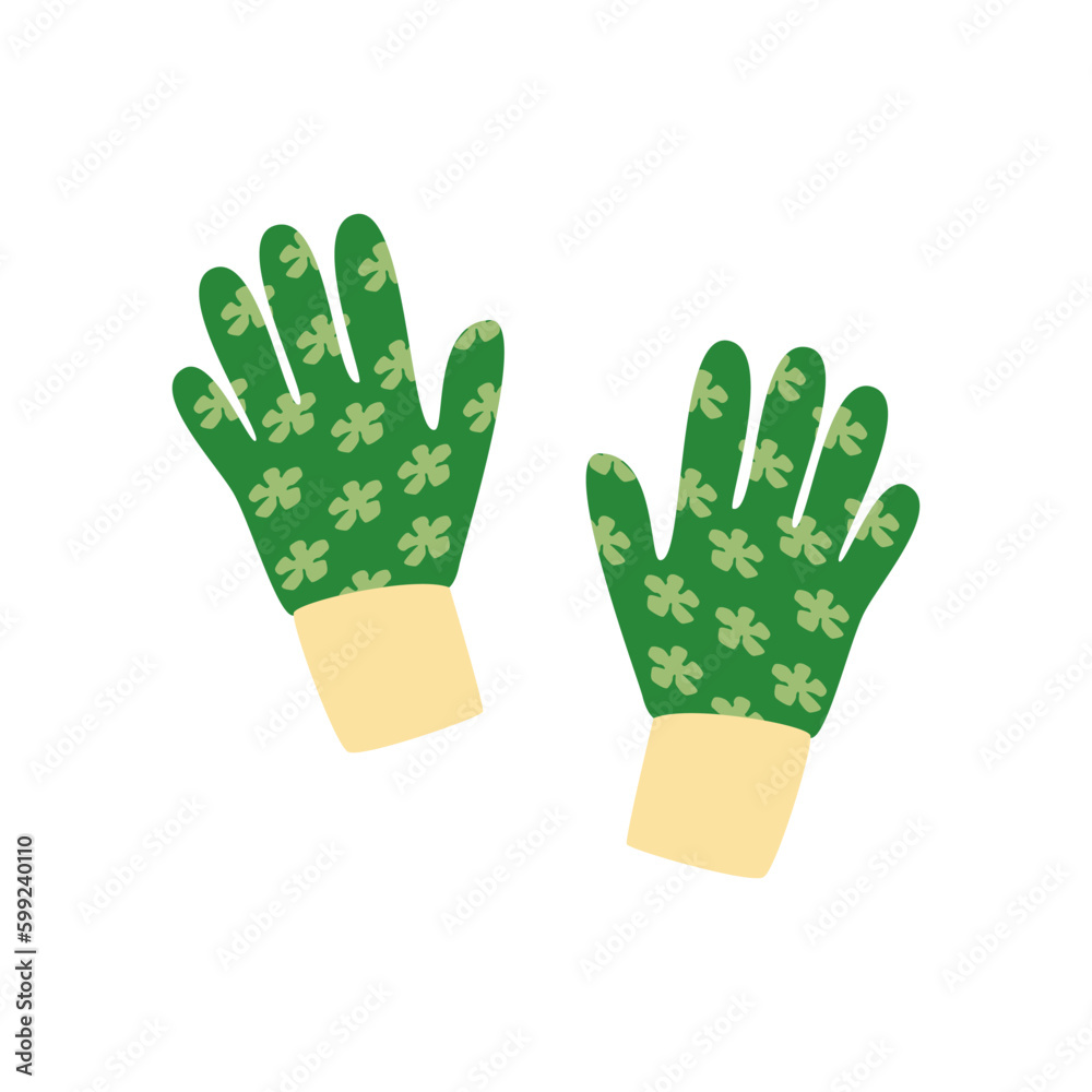 Rubber gardening gloves with pattern. Vector illustration of gloves for gardening and household work.